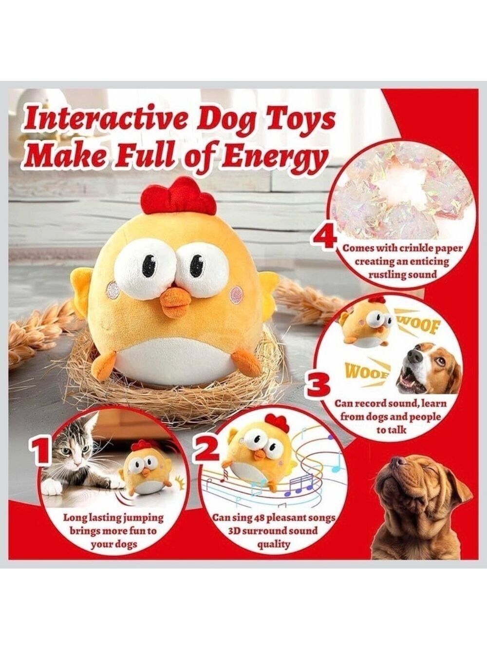 Gukco Yellow Chick Chicken Plush Dog Cat Toy New - Picture 8 of 12